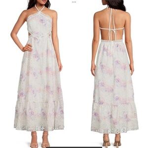 Gianni Bini Embroidered Eyelet Halter Maxi Dress A-Line size 12 New